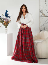 Red tartan long skirt Red plaid maxi skirt with pockets Red long skirt woman